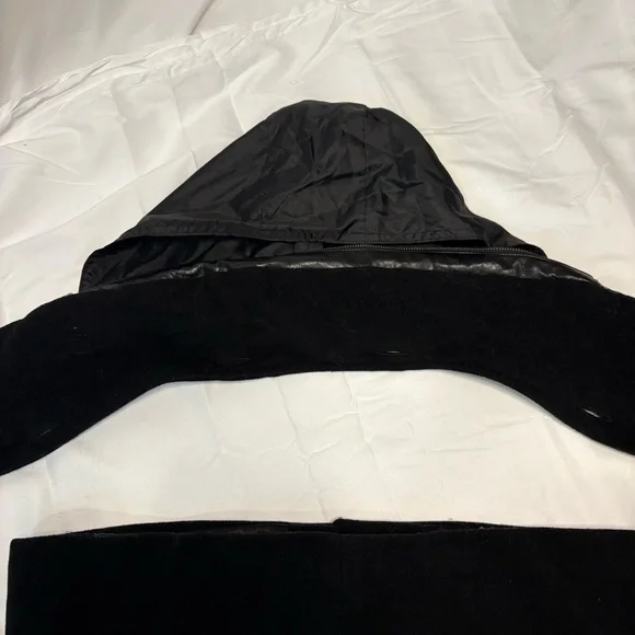 Mackage Wool Cashmere Coat Black Leather Trim Removable Collar Hood Size L - Picture 9 of 15